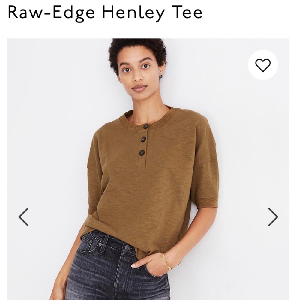 Raw edge henley tee. Asparagus